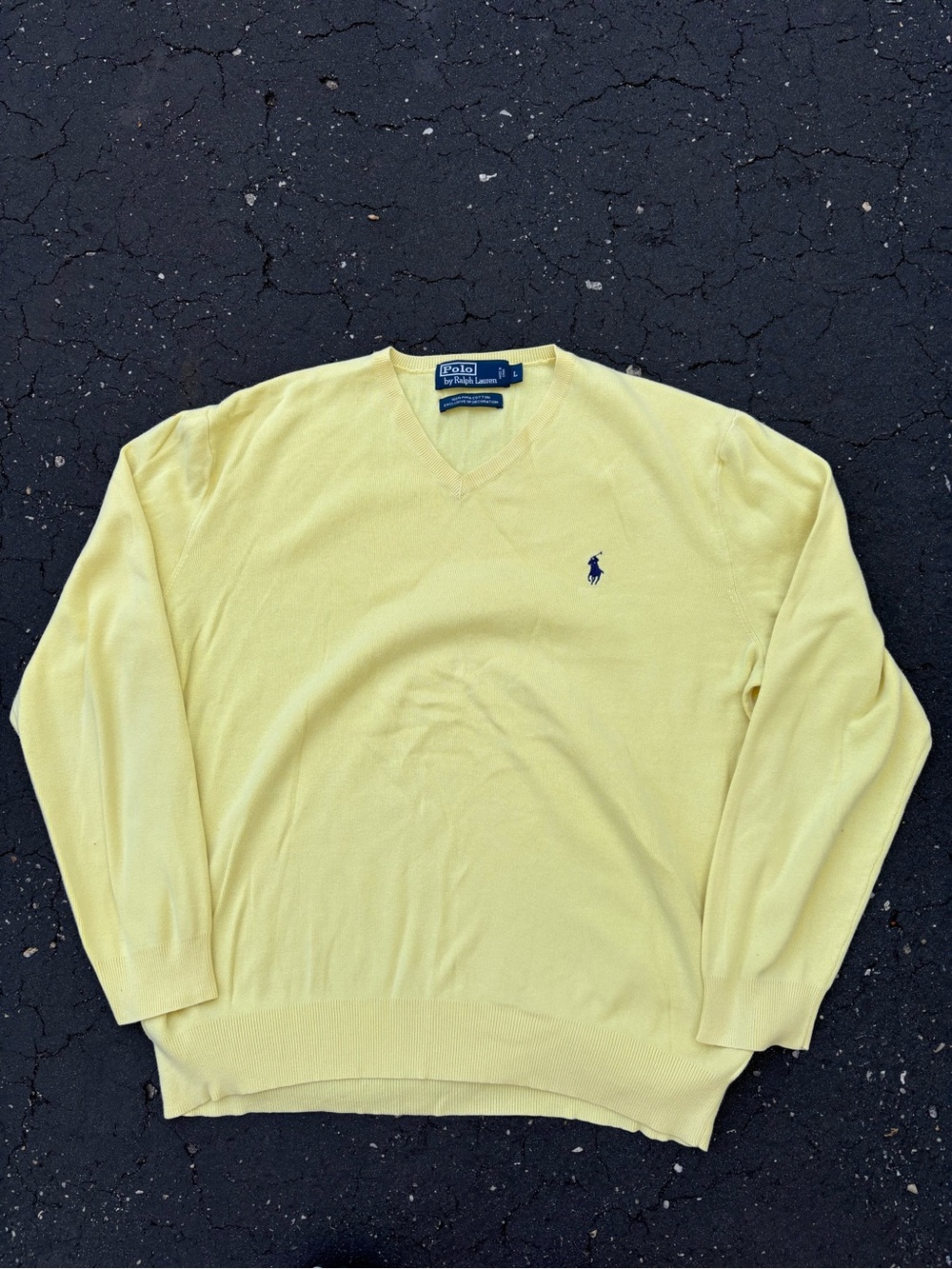 Vintage Polo Ralph Lauren Yellow V Neck Sweater Preppy Cotton Men’s L